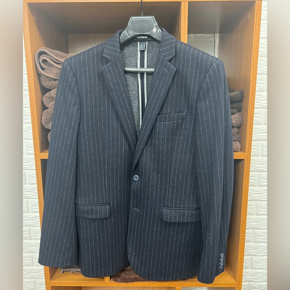 Express Slim Brushed Knit Navy Pinstripe Suit